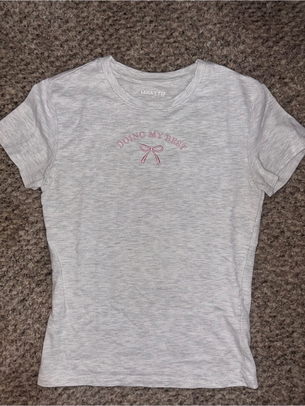 Light Gray Crop Tee with Pink 'Doing My Best' Embroidery